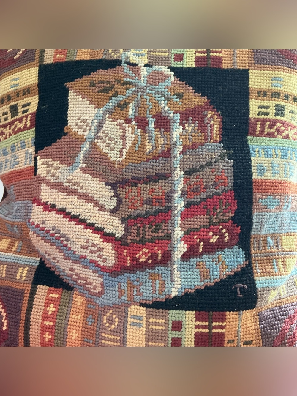 Vintage Tableaux Needlepoint BOOKS Pillow - Picture 2 of 5